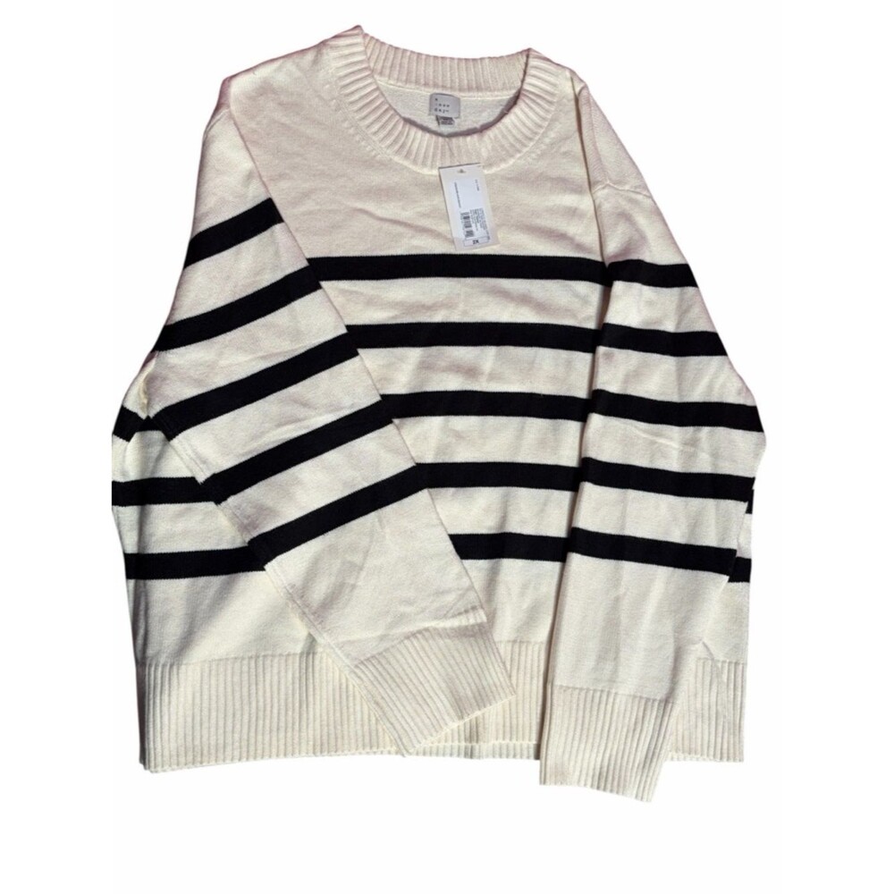 A New Day Cream & Black Striped Crewneck Sweater Women’s 2X NWT